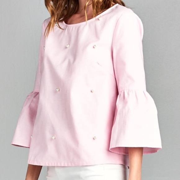 🔴LAST CALL🔴Ellison PearlEmbellishedBellSleeveTop - Picture 2 of 7